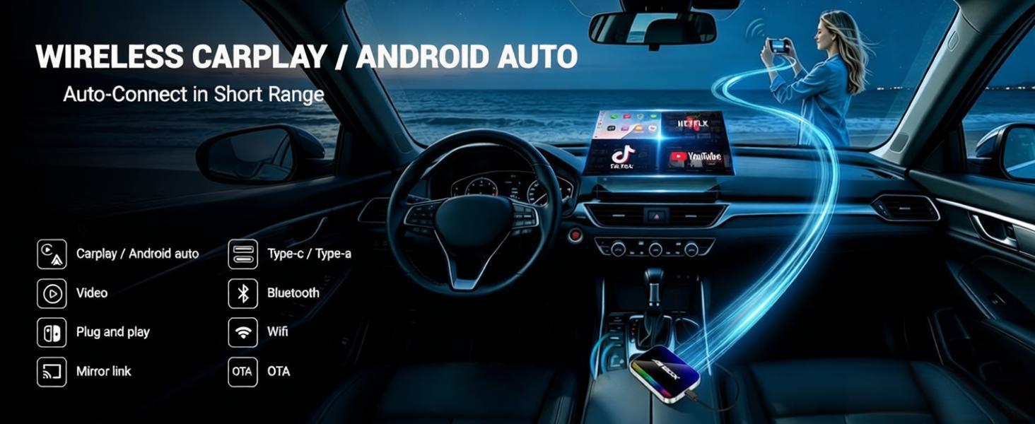 wireless carplay adapter apple iphone tiktok netflix youtube ai magic box