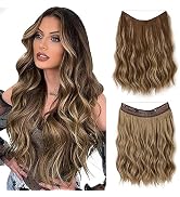 SARLA Invisible Wire Hair Extension with 3 Clips Synthetic Short Beach Wave Hairpiece Transparent...