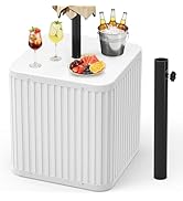 BoYata Outdoor Umbrella Side Table, 2-in-1 Square Outdoor Side Table with Umbrella Hole, 15.9 Gal...