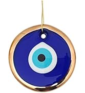 Erbulus 3.5" Glass Blue Evil Eye Wall Hanging Gold Ornament - Turkish Nazar Bead - Home Protectio...