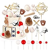Hooqict 23Pcs Baseball Cake Decorations Set with Mini Baseballs, Player, Caps, Gloves, Bats, Happ...