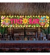OuMuaMua Hawaiian Tiki Party Decorations, Luau Tiki Decorations Banner, Tiki Bar Sign with Lights...