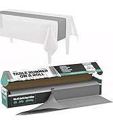Silver Table Runner – 14" X 110' Premium Plastic Longtable Runners with Cutter Box - Cut to Size ...