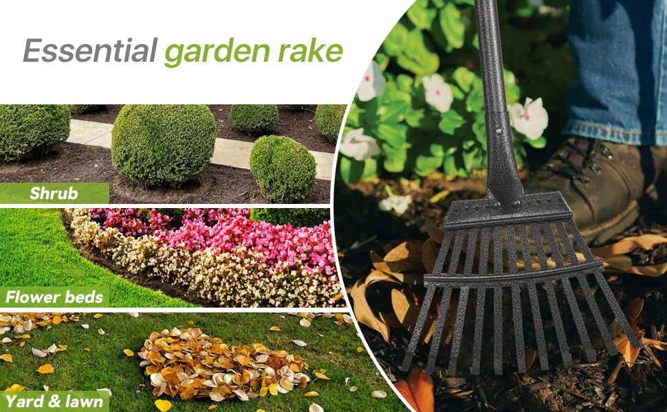 Rake Garden Tools, Small Rake for Leaves Heavy Duty