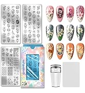 PH PandaHall 3pcs Lily Nail Stamping Plates, Flower Nail Art Stencils Floral Border Manicure Art ...