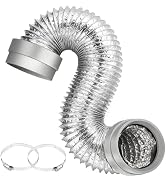 5FT Silver Dryer Vent Hose 4 Inch, Heavy Duty 6-Layer Aluminum Flexible Dryer Duct with Rubber Se...