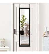 Americanflat 12x48 Black Over The Door Mirror - Full Length Hanging Door Mirror for Bedroom, Bath...