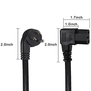 Low Profile Flat Plug NEMA 5-15P to Right Angle C13 Power Cord
