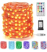 BrizLabs Color Changing Fairy Lights, 66ft 200 LED Orange Halloween String Lights with Remote, Pu...