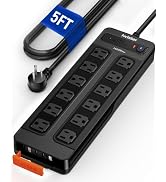 Outdoor Power Strip Weatherproof with 1800J Surge Protector, 15.5w, 12 AC | IPX6 Waterproof, 5ft ...