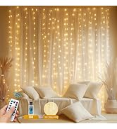 HOLITS Fairy Curtain Lights Upgraded 100% Tangle-Free Warm White USB Plug in 8 Modes String Hangi...