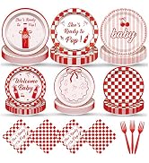 She's Ready to Pop Party Plates and Napkins Ready to Pop Tableware Set Red White Checkered Soda P...