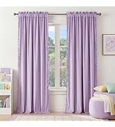 NICETOWN Lilac Purple Pom Pom Velvet Curtains 84 Inch Length for Nursery & Kids Room - Room Darke...