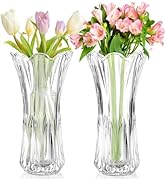 Pumtus 2 Pack Glass Flower Vase, 9.5 Inch Large Thickened Crystal Clear Vase, Phoenix Tail Shape ...