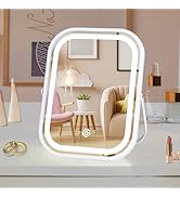 LAKFUES Beauty Gift Vanity Mirror with Lights 6x8 Inch, Rechargeable Makeup Mirror for Desk, 3-Co...