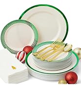 By Madee 175 Pcs Christmas Plates and Napkins Disposable Dinnerware Set for 25 Guests | Elegant I...