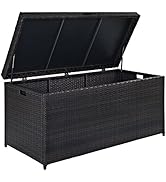 Crosley Furniture Palm Harbor Wicker Outdoor Storage Box for Patio Furniture Cushions and Pool Fl...