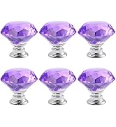 YEMCHI 6 Pack Purple Crystal Cabinet Knobs 1.2" Diamond Glass, Girl Vanity Desk Handles, Cute Bat...