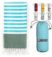 BAY LAUREL Turkish Beach Towel with Travel Bag 39 x 71 Quick Dry Sand Free Lightweight Large Over...
