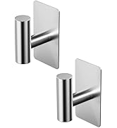 GWAAZXGZ Towel Hooks for Bathrooms – 2 Pack, Brushed Silver Finish, T-Shaped Stainless Steel Adhe...