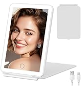 FUNTOUCH Rechargeable Travel Makeup Mirror with Light, 2000mAh Portable Makeup Mirror with 3-Colo...