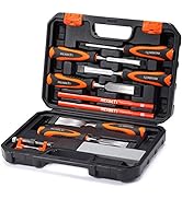 REXBETI 10pcs Premium Wood Chisel Set, 6pcs Wood Chisel with 1 Honing Guide, 1 Sharpening Stone a...