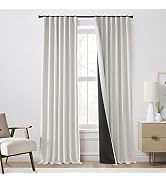 Blackout Linen Curtains & Drapes for Living Room 84 Inch Length 2 Panels Set Liner Back Tab Hooks...