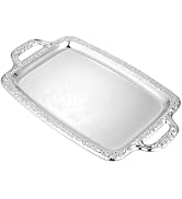 Housoutil Metal Serving Tray, Silver Large Rectangular Antique Serving Platter, European Retro St...