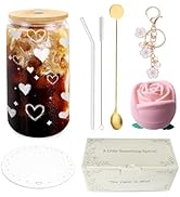 DAMCONME Friendship Gifts for Women, Thinking of You Gift Box Set, Heart Glass Cup with Rose Ice ...