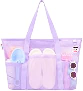 Tagitary Beach Toys Mesh Beach Bag with Zipper and 8 Pockets, Purple Large Beach Tote Waterproof ...