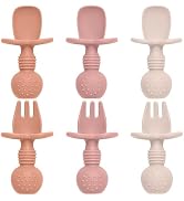 Eascrozn 6 Pack Baby Spoons and Forks Set, Silicone Baby Spoons Self Feeding 6 Months for Toddler...