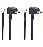 ELNONE 2PCS USB C Male Pigtail 4 Wire,0.35M/1.1FT USB C Type-c Male Up-Down 90 Degree Pigtail Plu...