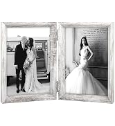 TOFOREVO 4x6 Double Picture Frame Distressed White Wooden Hinged Beveled Photo Frame Definition G...