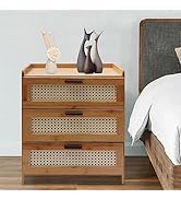 Nightstand with 3 Drawers, Tall Bedside Table Mid-Century Modern End Table Small Bedside Dresser ...