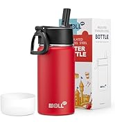 Mollcity Kids Water Bottle with Straw-12 oz Stainless Steel Double Wall Vacuum Insulated Water Bo...