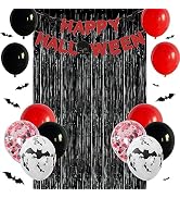 Halloween Party Decorations with Happy Halloween Banner Black Metallic Tinsel Foil Fringe Curtain...