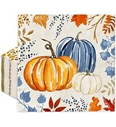 JarThenaAMCS 100 Pcs Fall Luncheon Napkins Watercolor Pumpkin Leaves Paper Napkin Colorful Dispos...