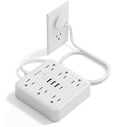 5FT Flat Plug Surge Protector Power Strip with USB,Extension Cord(1875W/15A) 6 Outlets & 4 USB Po...
