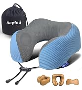 napfun Neck Pillow for Travel, Memory Foam Airplane Pillow, Sky Blue | 360° Neck Support, Upgrade...