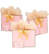 Ronvir 15 Pack Large Pink Gift Bags Set, Included 30 Tissue Paper,15 Bow Ribbons & 15 Greeting Ca...