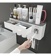 iHave Toothbrush Holders for Bathrooms, 4 Cups Toothbrush Holder Wall Mounted with Toothpaste Dis...