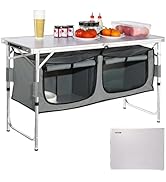 VEVOR Camping Kitchen Station, 3 Adjustable Height Folding Outdoor Camp Cooking Table with Storag...
