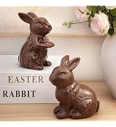 Zesua Easter Decorations - Set of 2 Chocolate Ceramic Bunny Figurines - Modern Easter Decor for H...