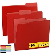100 Packs Two Tone Color File Folders,Red File Folders Letter Size,1/3-Cut Tabs,8.5x11" File Fold...