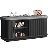 CHOEZON Shoe Bench, Shoe Storage Bench with Cushion and Sliding Door, Entryway Bench with Adjusta...