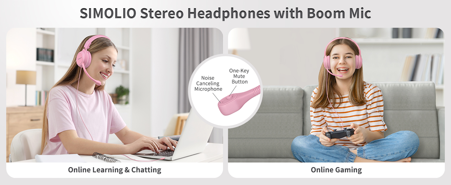 SIMOLIO Stereo Headphones with Boom Mic