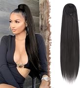 FESHFEN Drawstring Ponytails Extension Long Straight Pony Tails Natural Synthetic Hair Piece Clip...