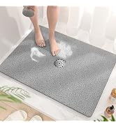 HITSLAM Shower Mat with Center Drain Hole, 32 x 24 Inch Non Slip Bath Mat for Textured Tub, Soft ...