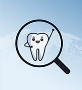 Simplified icon illustrations showing a magnifying glass and symbolic representations, likely indicating search or inspection functionality.