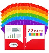 72 Pack 2 Pocket Folders with 3 Holes Punch, Plastic Folder for 3 Ring Binder, Heavy Duty Folders...